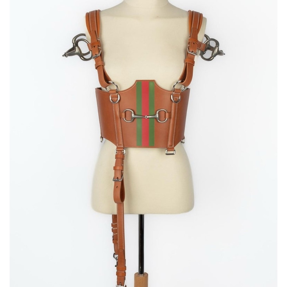 Gucci Tan Leather Harness with Green and Red Stripes - Picture 7 of 8